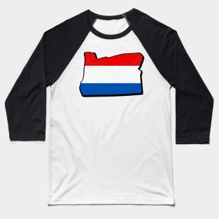 Red, White, and Blue Oregon Outline Baseball T-Shirt